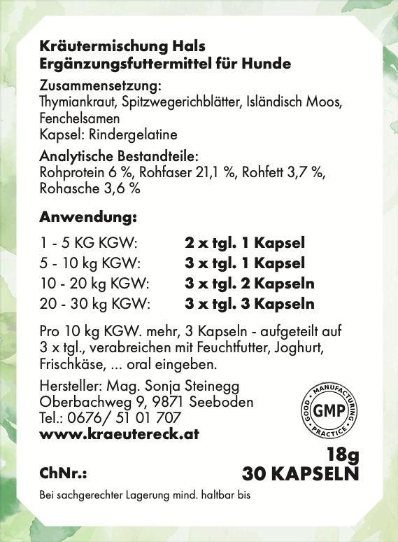 Kräuterkapseln - akut Hals Hund