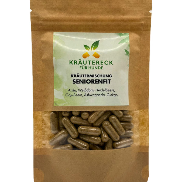 Kräuterkapseln Hund – SeniorenFit | mit Amla, Weißdorn, Goji & Ginkgo