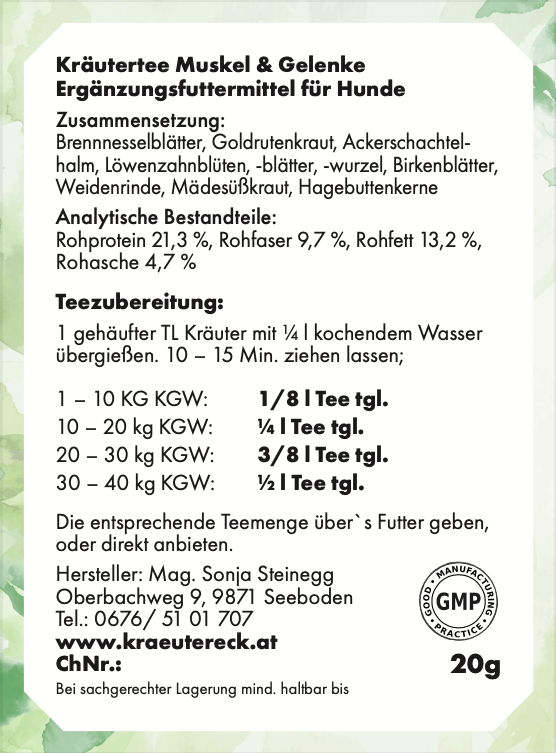 Kräutertee - Muskel und Gelenke Hund