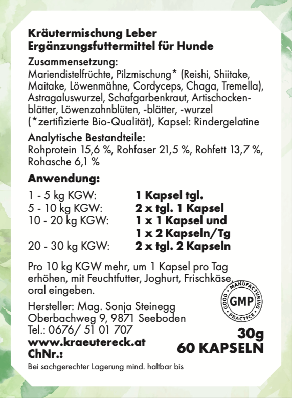 Kräuterkapseln - Leber Hund