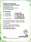 Rückseite: einfache Anwendung, Fütterung, Zutaten & analytische Bestandteile – Herz-Kapseln Hund.